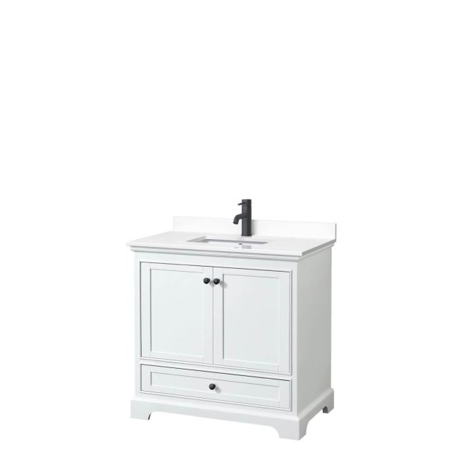 Wyndham Collection Deborah 36 inch Single Bathroom Vanity in White with White Cultured Marble Countertop, Undermount Square Sink and Matte Black Trim WCS202036SWBWCUNSMXX
