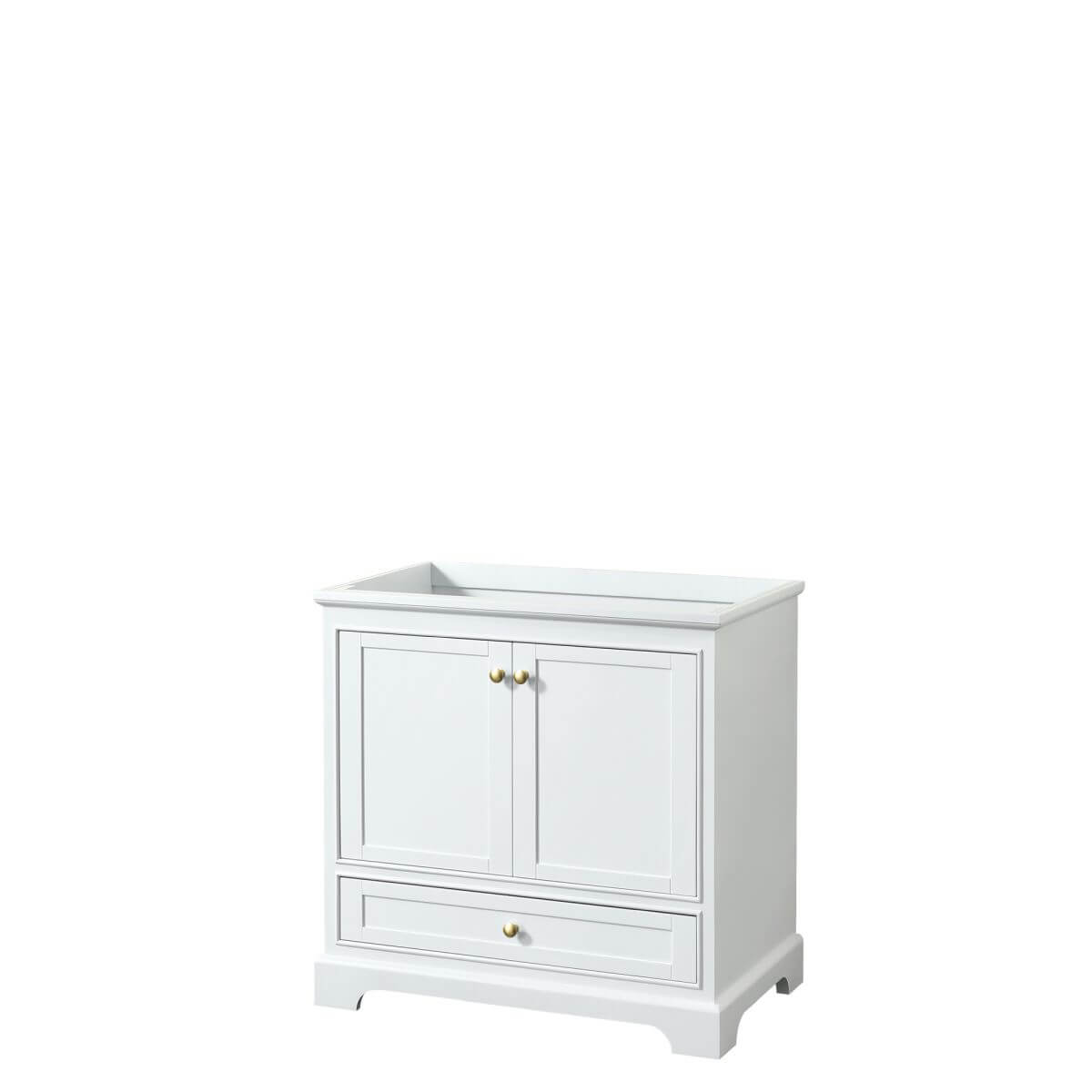 Wyndham Collection Deborah 36 inch Single Bathroom Vanity in White with Brushed Gold Trim, No Countertop, No Sink and No Mirror - WCS202036SWGCXSXXMXX
