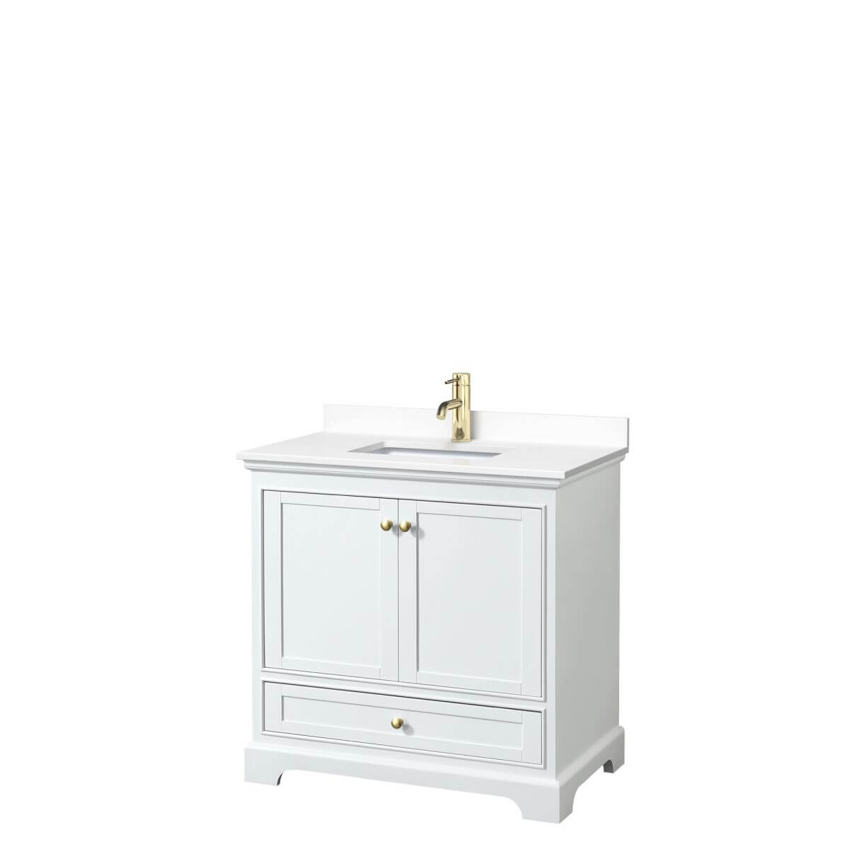 Wyndham Collection Deborah 36 inch Single Bathroom Vanity in White with White Cultured Marble Countertop, Undermount Square Sink, Brushed Gold Trim and No Mirror - WCS202036SWGWCUNSMXX