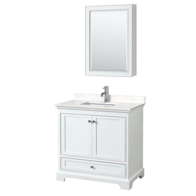 Wyndham Collection Deborah 36 inch Single Bathroom Vanity in White with Light-Vein Carrara Cultured Marble Countertop, Undermount Square Sink and Medicine Cabinet - WCS202036SWHC2UNSMED