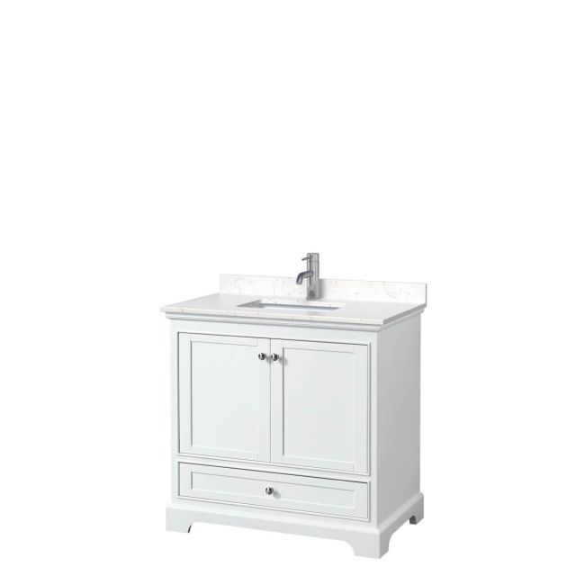 Wyndham Collection Deborah 36 inch Single Bathroom Vanity in White with Light-Vein Carrara Cultured Marble Countertop, Undermount Square Sink and No Mirror - WCS202036SWHC2UNSMXX