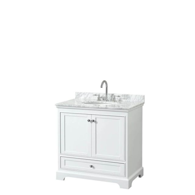 Wyndham Collection Deborah 36 inch Single Bath Vanity in White with White Carrara Marble Countertop and Undermount Oval Sink - WCS202036SWHCMUNOMXX
