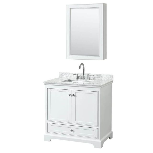 Wyndham Collection Deborah 36 Inch Single Bath Vanity In White With White Carrara Marble Countertop With Undermount Square Sink With Medicine Cabinet - WCS202036SWHCMUNSMED