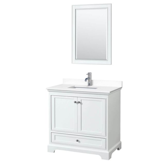 Wyndham Collection Deborah 36 inch Single Bathroom Vanity in White with White Cultured Marble Countertop, Undermount Square Sink and 24 inch Mirror - WCS202036SWHWCUNSM24