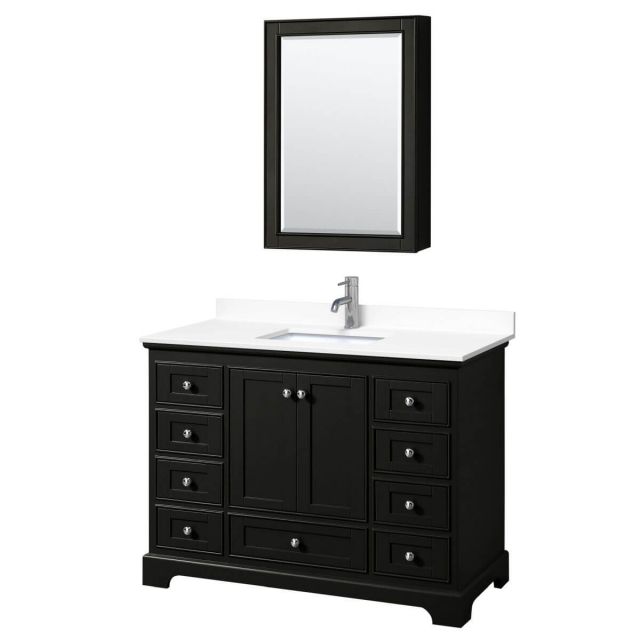 Wyndham Collection Deborah 48 inch Single Bathroom Vanity in Dark Espresso with White Cultured Marble Countertop, Undermount Square Sink and Medicine Cabinet - WCS202048SDEWCUNSMED
