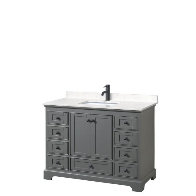 Wyndham Collection Deborah 48 inch Single Bathroom Vanity in Dark Gray with Carrara Cultured Marble Countertop, Undermount Square Sink and Matte Black Trim WCS202048SGBC2UNSMXX
