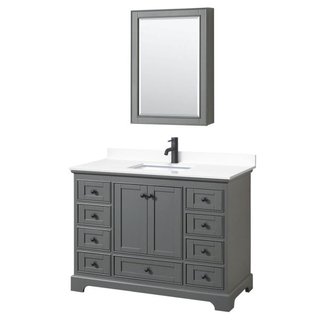 Wyndham Collection Deborah 48 inch Single Bathroom Vanity in Dark Gray with White Cultured Marble Countertop, Undermount Square Sink, Matte Black Trim and Medicine Cabinet WCS202048SGBWCUNSMED