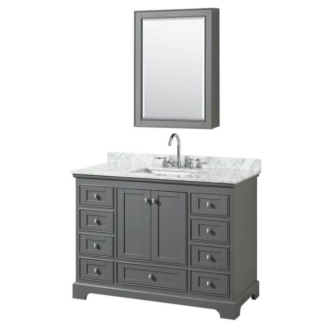 Wyndham Collection Deborah 48 Inch Single Bath Vanity In Dark Gray With White Carrara Marble Countertop With Undermount Square Sink With Medicine Cabinet - WCS202048SKGCMUNSMED