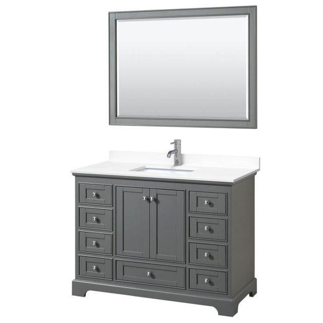 Wyndham Collection Deborah 48 inch Single Bathroom Vanity in Dark Gray with White Cultured Marble Countertop, Undermount Square Sink and 46 inch Mirror - WCS202048SKGWCUNSM46