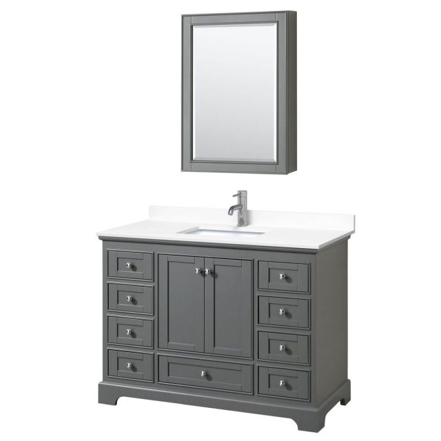 Wyndham Collection Deborah 48 inch Single Bathroom Vanity in Dark Gray with White Cultured Marble Countertop, Undermount Square Sink and Medicine Cabinet - WCS202048SKGWCUNSMED