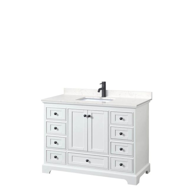 Wyndham Collection Deborah 48 inch Single Bathroom Vanity in White with Carrara Cultured Marble Countertop, Undermount Square Sink and Matte Black Trim WCS202048SWBC2UNSMXX