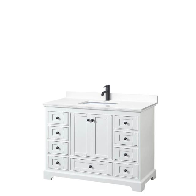 Wyndham Collection Deborah 48 inch Single Bathroom Vanity in White with White Cultured Marble Countertop, Undermount Square Sink and Matte Black Trim WCS202048SWBWCUNSMXX