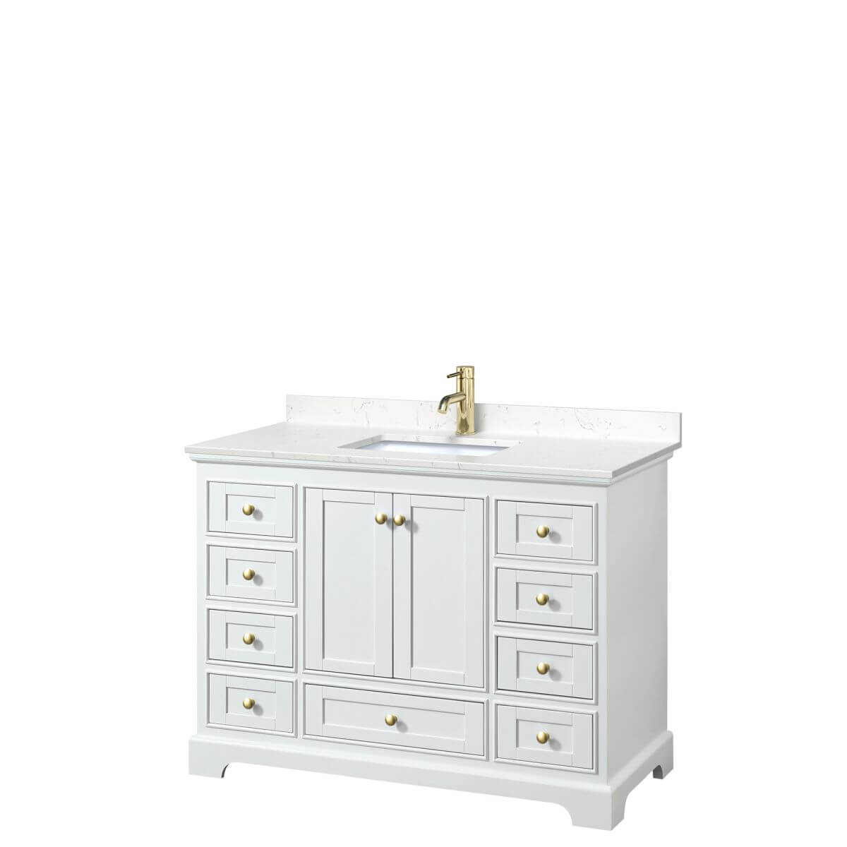 Wyndham Collection Deborah 48 inch Single Bathroom Vanity in White with Carrara Cultured Marble Countertop, Undermount Square Sink, Brushed Gold Trim and No Mirror - WCS202048SWGC2UNSMXX