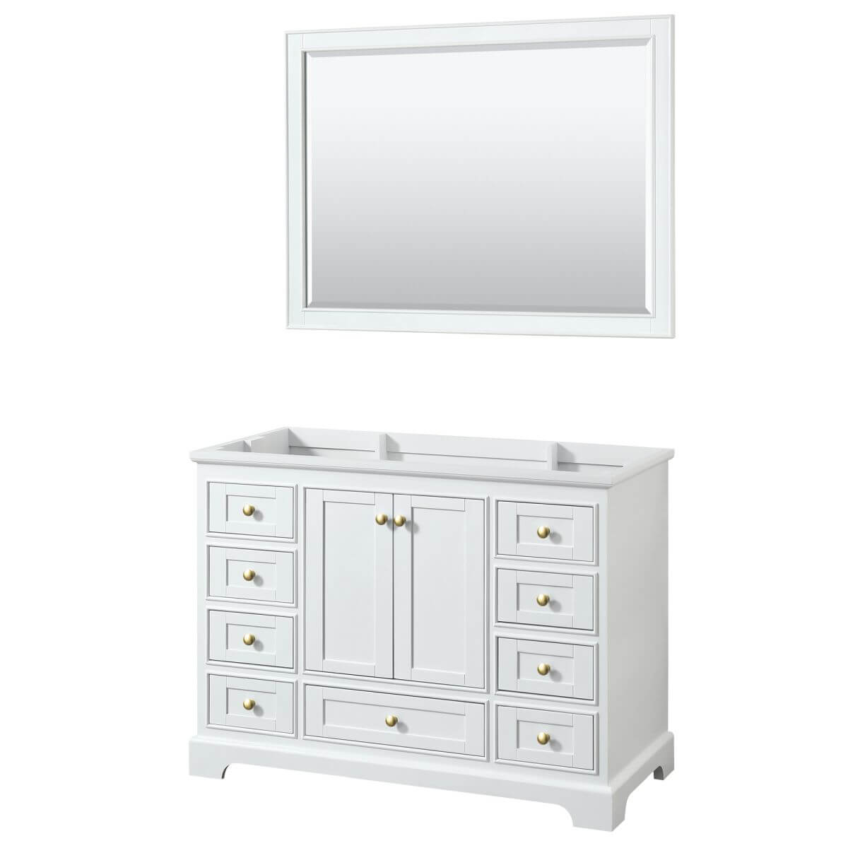 Wyndham Collection Deborah 48 inch Single Bathroom Vanity in White with 46 inch Mirror, Brushed Gold Trim, No Countertop and No Sink - WCS202048SWGCXSXXM46
