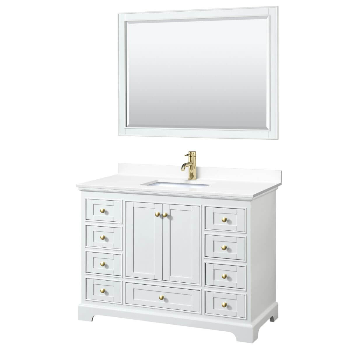 Wyndham Collection Deborah 48 inch Single Bathroom Vanity in White with White Cultured Marble Countertop, Undermount Square Sink, Brushed Gold Trim and 46 inch Mirror - WCS202048SWGWCUNSM46