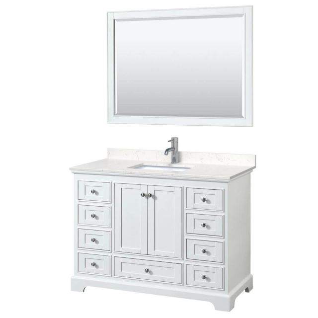 Wyndham Collection Deborah 48 inch Single Bathroom Vanity in White with Light-Vein Carrara Cultured Marble Countertop, Undermount Square Sink and 46 inch Mirror - WCS202048SWHC2UNSM46