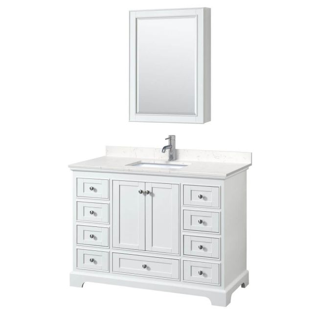 Wyndham Collection Deborah 48 inch Single Bathroom Vanity in White with Light-Vein Carrara Cultured Marble Countertop, Undermount Square Sink and Medicine Cabinet - WCS202048SWHC2UNSMED