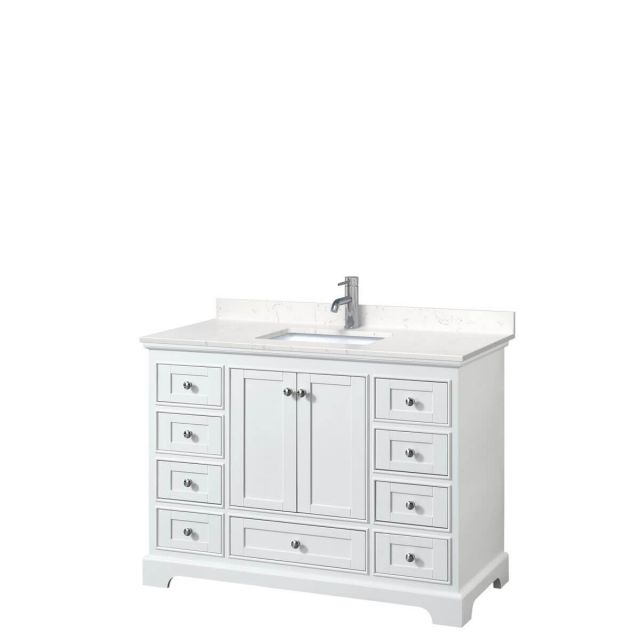 Wyndham Collection Deborah 48 inch Single Bathroom Vanity in White with Light-Vein Carrara Cultured Marble Countertop, Undermount Square Sink and No Mirror - WCS202048SWHC2UNSMXX