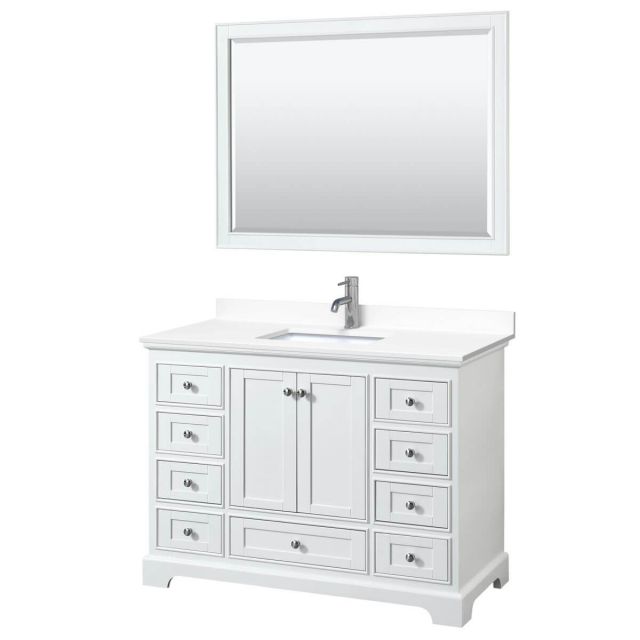 Wyndham Collection Deborah 48 inch Single Bathroom Vanity in White with White Cultured Marble Countertop, Undermount Square Sink and 46 inch Mirror - WCS202048SWHWCUNSM46