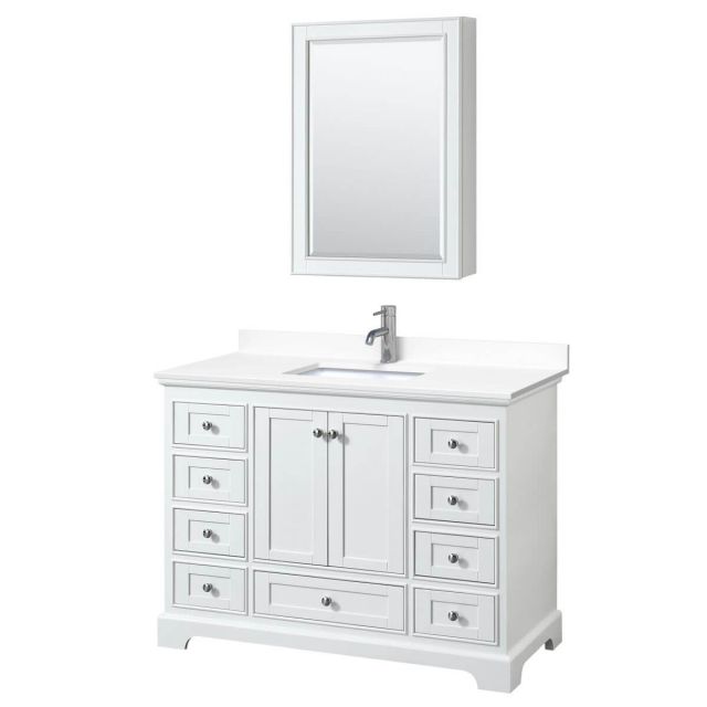 Wyndham Collection Deborah 48 inch Single Bathroom Vanity in White with White Cultured Marble Countertop, Undermount Square Sink and Medicine Cabinet - WCS202048SWHWCUNSMED
