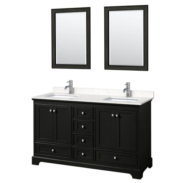 Wyndham Collection Deborah 60 inch Double Bathroom Vanity in Dark Espresso with Light-Vein Carrara Cultured Marble Countertop, Undermount Square Sinks and 24 inch Mirrors - WCS202060DDEC2UNSM24