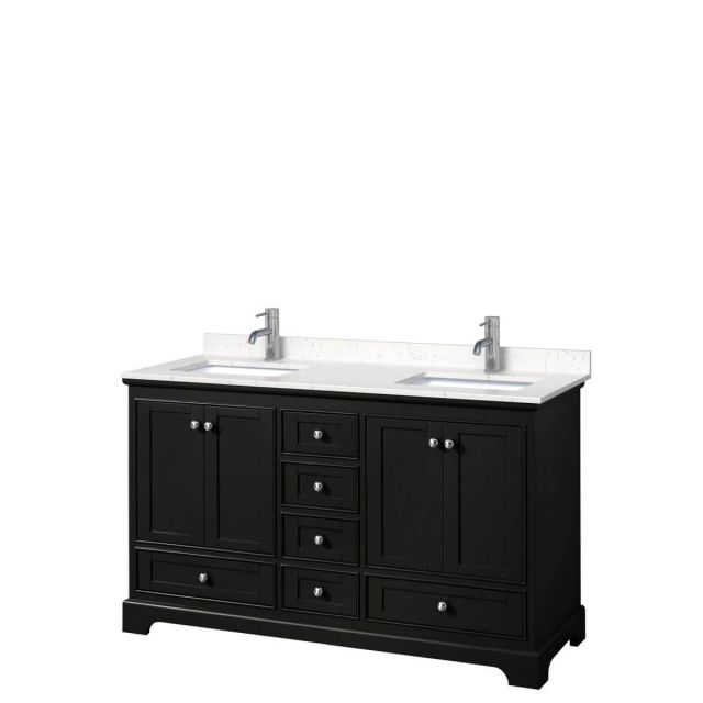 Wyndham Collection Deborah 60 inch Double Bathroom Vanity in Dark Espresso with Light-Vein Carrara Cultured Marble Countertop, Undermount Square Sinks and No Mirrors - WCS202060DDEC2UNSMXX