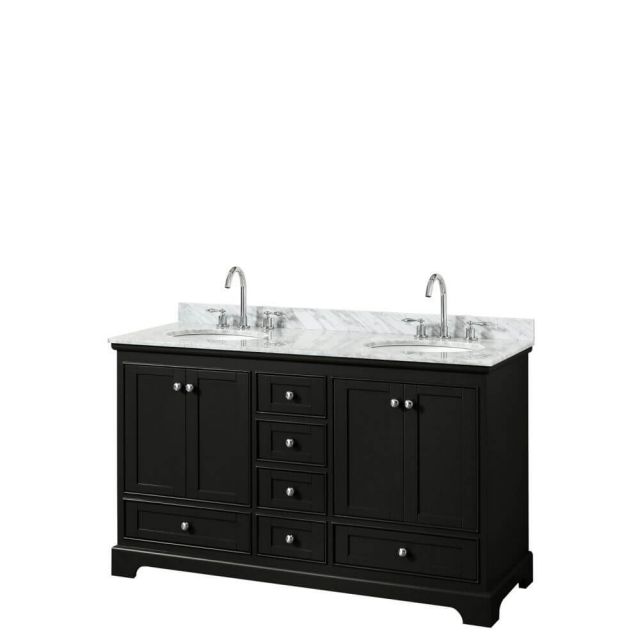 Wyndham Collection Deborah 60 inch Double Bath Vanity in Dark Espresso with White Carrara Marble Countertop and Undermount Oval Sinks - WCS202060DDECMUNOMXX