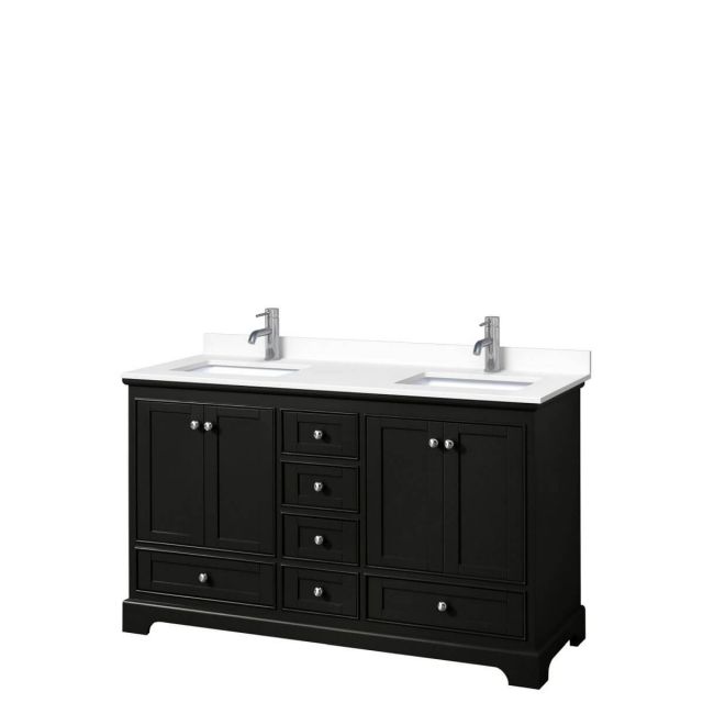 Wyndham Collection Deborah 60 inch Double Bathroom Vanity in Dark Espresso with White Cultured Marble Countertop, Undermount Square Sinks and No Mirrors - WCS202060DDEWCUNSMXX