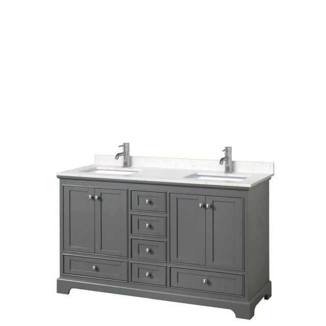 Wyndham Collection Deborah 60 inch Double Bathroom Vanity in Dark Gray with Light-Vein Carrara Cultured Marble Countertop, Undermount Square Sinks and No Mirrors - WCS202060DKGC2UNSMXX