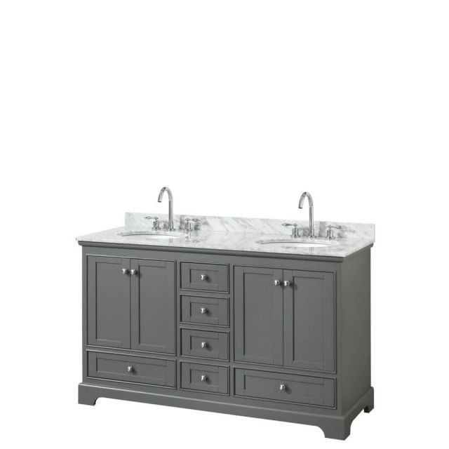 Wyndham Collection Deborah 60 inch Double Bath Vanity in Dark Gray with White Carrara Marble Countertop and Undermount Oval Sinks - WCS202060DKGCMUNOMXX