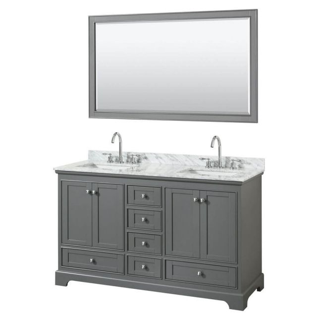 Wyndham Collection Deborah 60 Inch Double Bath Vanity In Dark Gray With White Carrara Marble Countertop With Undermount Square Sink With 58 Inch Mirror - WCS202060DKGCMUNSM58