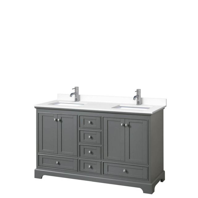 Wyndham Collection Deborah 60 inch Double Bathroom Vanity in Dark Gray with White Cultured Marble Countertop, Undermount Square Sinks and No Mirrors - WCS202060DKGWCUNSMXX