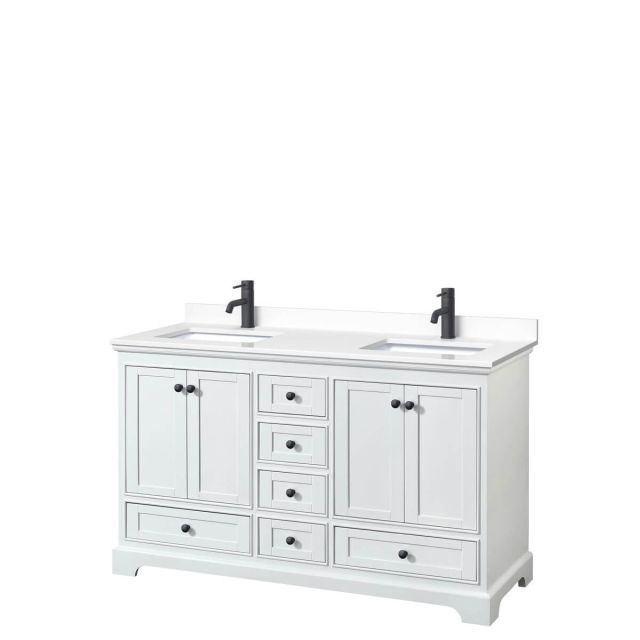 Wyndham Collection Deborah 60 inch Double Bathroom Vanity in White with White Cultured Marble Countertop, Undermount Square Sinks and Matte Black Trim WCS202060DWBWCUNSMXX