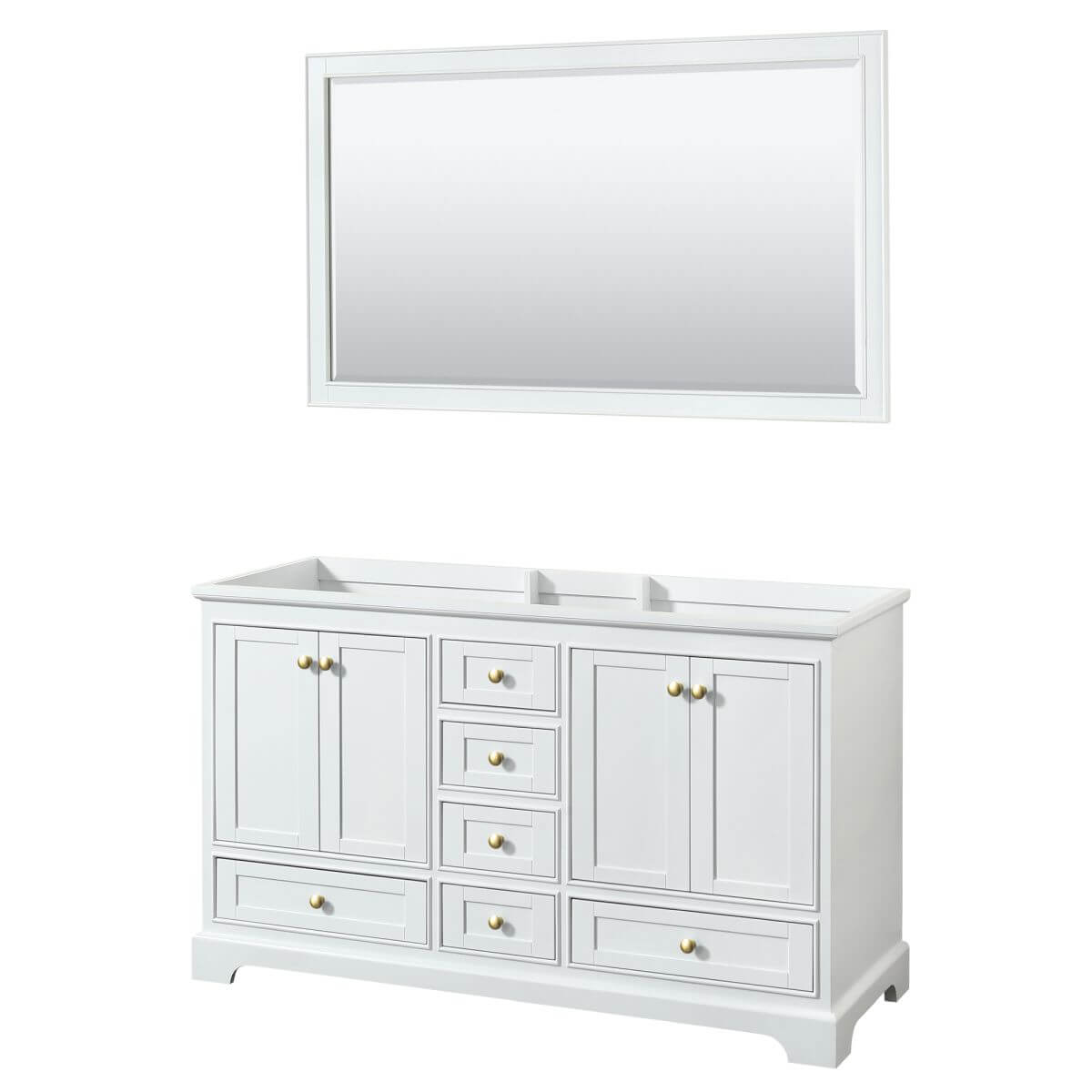 Wyndham Collection Deborah 60 inch Double Bathroom Vanity in White with 58 inch Mirror, Brushed Gold Trim, No Countertop and No Sinks - WCS202060DWGCXSXXM58
