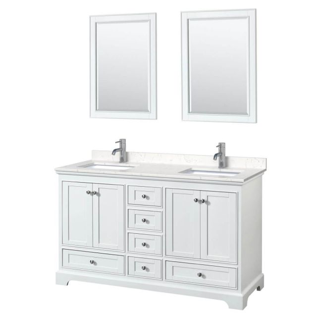 Wyndham Collection Deborah 60 inch Double Bathroom Vanity in White with Light-Vein Carrara Cultured Marble Countertop, Undermount Square Sinks and 24 inch Mirrors - WCS202060DWHC2UNSM24