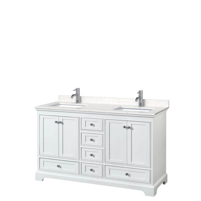 Wyndham Collection Deborah 60 inch Double Bathroom Vanity in White with Light-Vein Carrara Cultured Marble Countertop, Undermount Square Sinks and No Mirrors - WCS202060DWHC2UNSMXX