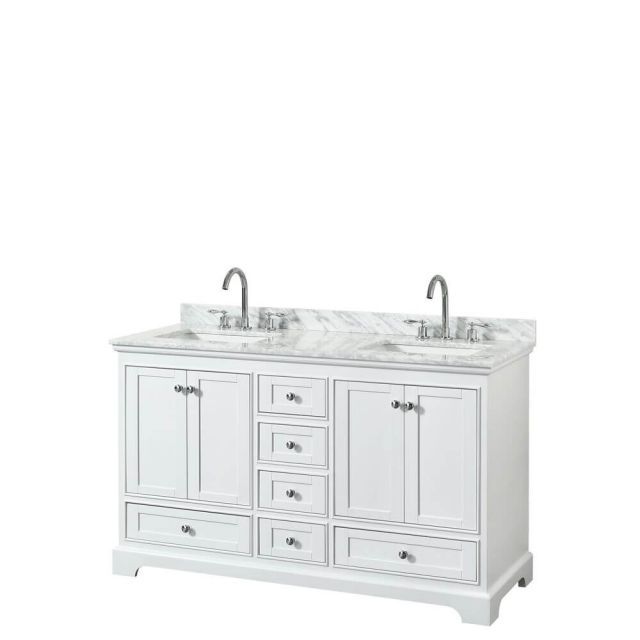 Wyndham Collection Deborah 60 Inch Double Bath Vanity In White With White Carrara Marble Countertop With Undermount Square Sink - WCS202060DWHCMUNSMXX