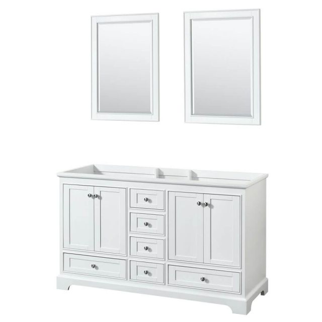 Wyndham Collection Deborah 60 Inch Double Bath Vanity In White and 24 Inch Mirror - WCS202060DWHCXSXXM24