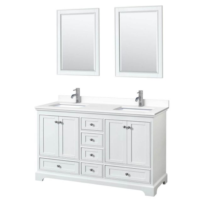 Wyndham Collection Deborah 60 inch Double Bathroom Vanity in White with White Cultured Marble Countertop, Undermount Square Sinks and 24 inch Mirrors - WCS202060DWHWCUNSM24
