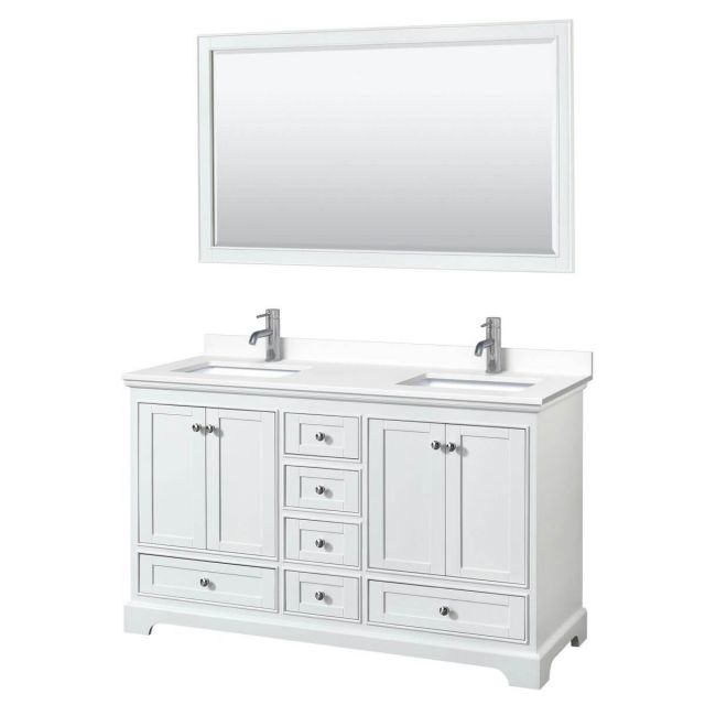 Wyndham Collection Deborah 60 inch Double Bathroom Vanity in White with White Cultured Marble Countertop, Undermount Square Sinks and 58 inch Mirror - WCS202060DWHWCUNSM58