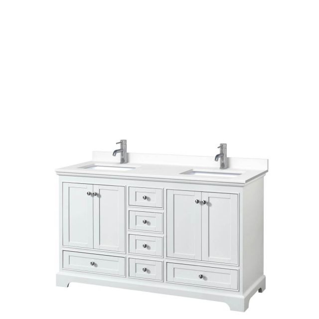 Wyndham Collection Deborah 60 inch Double Bathroom Vanity in White with White Cultured Marble Countertop, Undermount Square Sinks and No Mirrors - WCS202060DWHWCUNSMXX