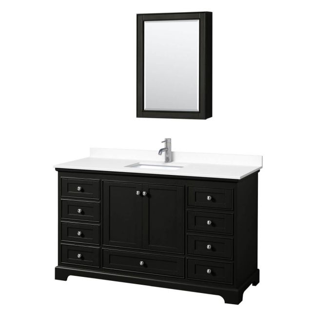 Wyndham Collection Deborah 60 inch Single Bathroom Vanity in Dark Espresso with White Cultured Marble Countertop, Undermount Square Sink and Medicine Cabinet - WCS202060SDEWCUNSMED