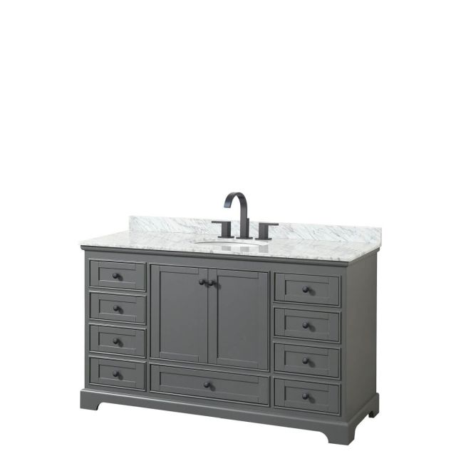Wyndham Collection Deborah 60 inch Single Bathroom Vanity in Dark Gray with White Carrara Marble Countertop, Undermount Oval Sink and Matte Black Trim WCS202060SGBCMUNOMXX