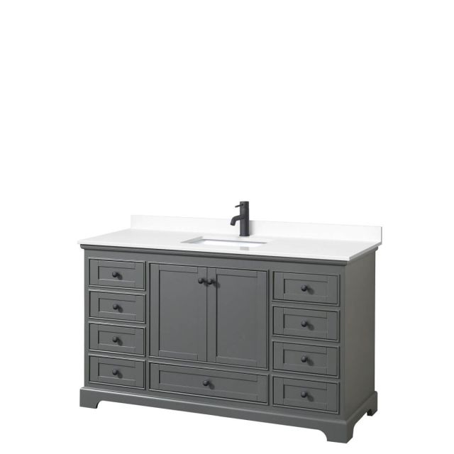 Wyndham Collection Deborah 60 inch Single Bathroom Vanity in Dark Gray with White Cultured Marble Countertop, Undermount Square Sink and Matte Black Trim WCS202060SGBWCUNSMXX