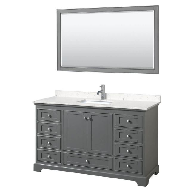 Wyndham Collection Deborah 60 inch Single Bathroom Vanity in Dark Gray with Light-Vein Carrara Cultured Marble Countertop, Undermount Square Sink and 58 inch Mirror - WCS202060SKGC2UNSM58