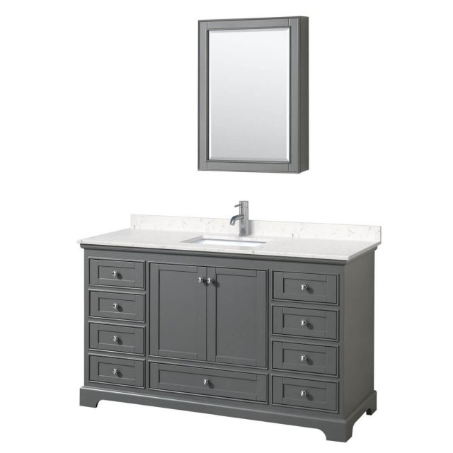 Wyndham Collection Deborah 60 inch Single Bathroom Vanity in Dark Gray with Light-Vein Carrara Cultured Marble Countertop, Undermount Square Sink and Medicine Cabinet - WCS202060SKGC2UNSMED