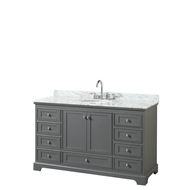 Wyndham Collection Deborah 60 inch Single Bath Vanity in Dark Gray with White Carrara Marble Countertop and Undermount Oval Sink - WCS202060SKGCMUNOMXX