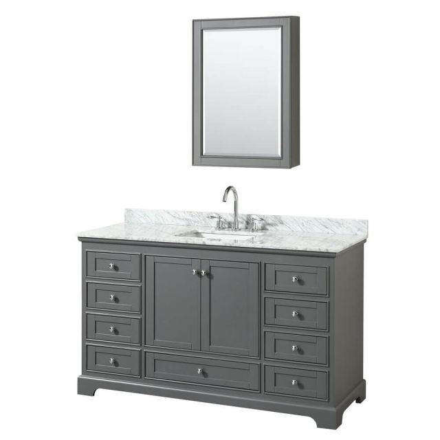 Wyndham Collection Deborah 60 Inch Single Bath Vanity In Dark Gray With White Carrara Marble Countertop With Undermount Square Sink With Medicine Cabinet - WCS202060SKGCMUNSMED