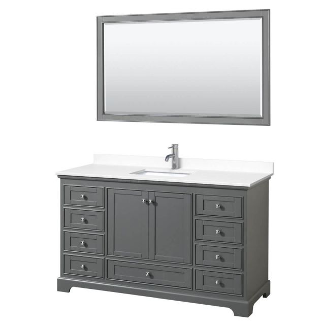 Wyndham Collection Deborah 60 inch Single Bathroom Vanity in Dark Gray with White Cultured Marble Countertop, Undermount Square Sink and 58 inch Mirror - WCS202060SKGWCUNSM58