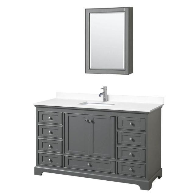 Wyndham Collection Deborah 60 inch Single Bathroom Vanity in Dark Gray with White Cultured Marble Countertop, Undermount Square Sink and Medicine Cabinet - WCS202060SKGWCUNSMED